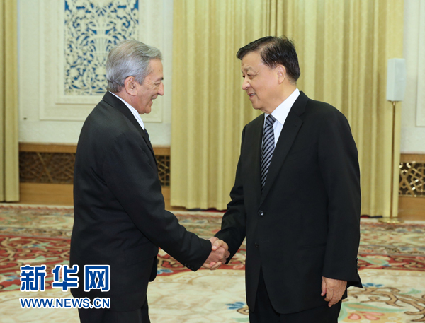 6月21日，中共中央政治局常委、中央書(shū)記處書(shū)記劉云山在北京會(huì)見(jiàn)古共中央書(shū)記處書(shū)記、國(guó)際關(guān)系部部長(zhǎng)巴拉格爾率領(lǐng)的古巴共產(chǎn)黨代表團(tuán)。新華社記者馬占成攝