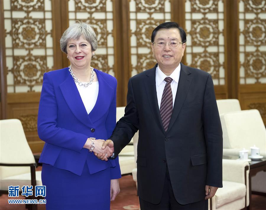 2月1日，全國人大常委會委員長張德江在北京人民大會堂會見英國首相特雷莎&middot;梅。新華社記者 李濤 攝