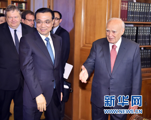 6月20日，國務院總理李克強在雅典總統(tǒng)府會見希臘總統(tǒng)帕普利亞斯。新華社記者 李濤 攝