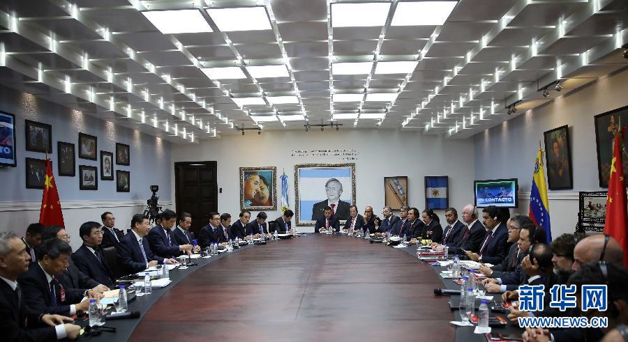 當?shù)貢r間7月20日，國家主席習近平在加拉加斯同委內(nèi)瑞拉總統(tǒng)馬杜羅舉行會談。 新華社記者蘭紅光攝 