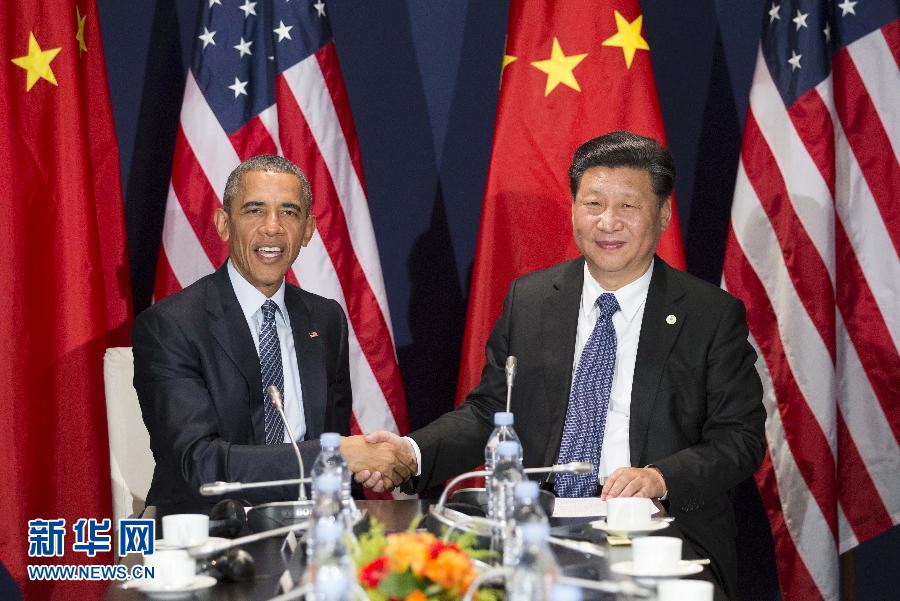 11月30日，國家主席習近平在巴黎會見美國總統(tǒng)奧巴馬。新華社記者黃敬文攝