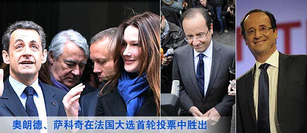 奧朗德、薩科奇在法國大選首輪投票中勝出